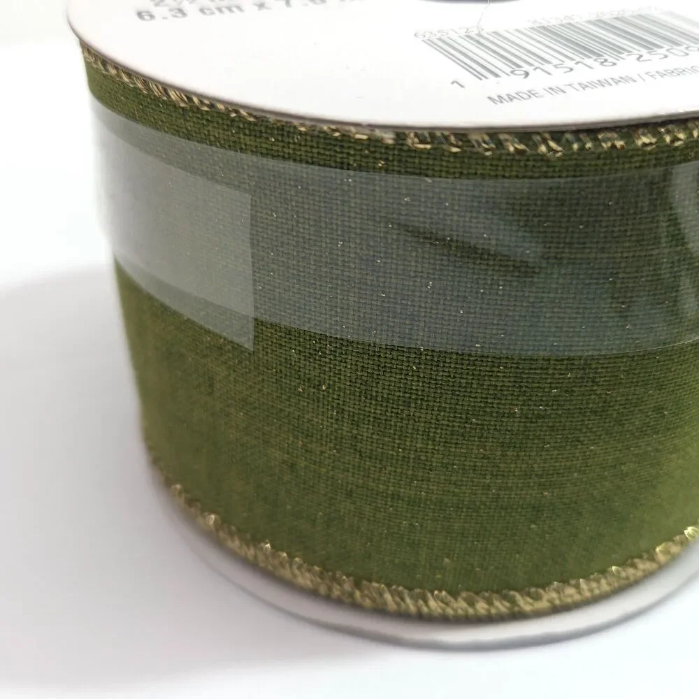 Celebrate It Fall Wired Ribbon Green Gold Edge 2 1/2 in x 25 ft Lot of 2